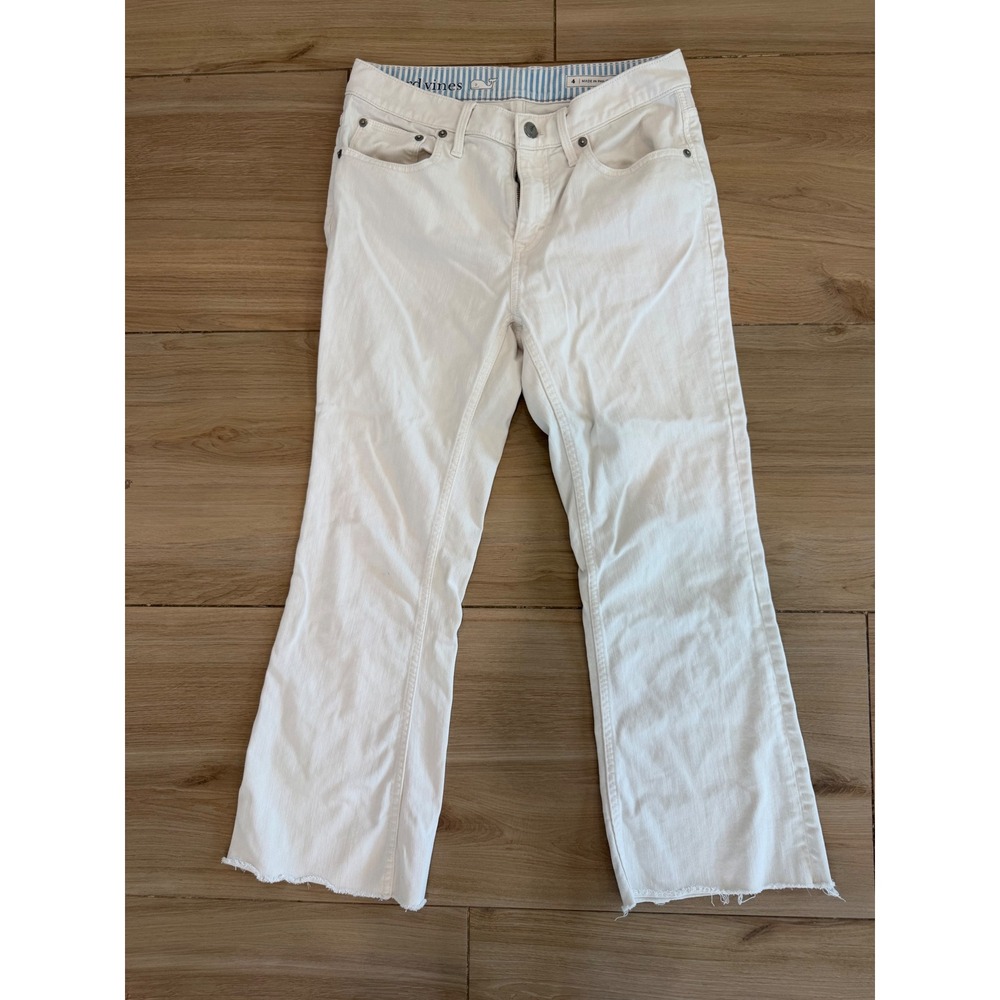 Vineyard Vines Womens White Raw Hem Cropped Denim Jeans Size 4 Preppy Coastal